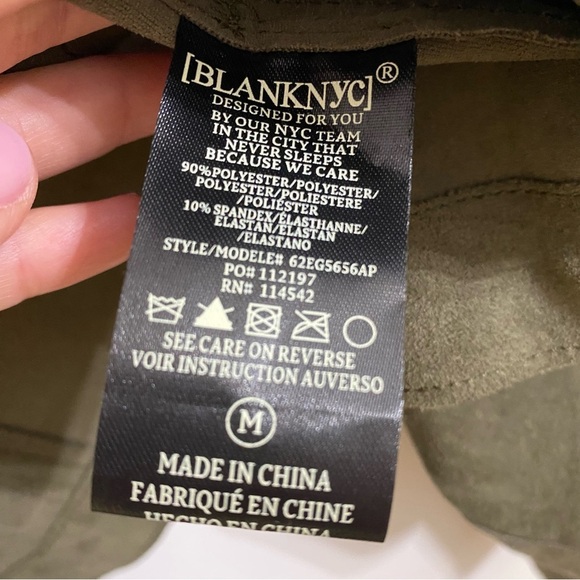 Blank NYC Olive Green Faux Suade Blazer Jacket Shoulder Pads Woman’s Medium - Picture 4 of 4